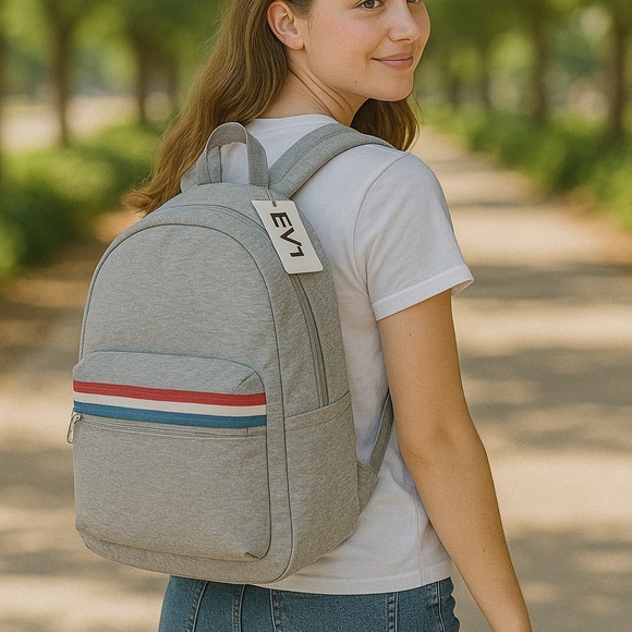 EV1 Gray Backpack with Red, White & Blue Stripe Accent - Picture 3 of 9
